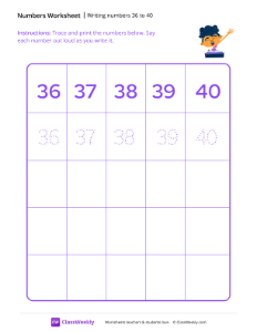 Writing numbers 36 to 40 Worksheets | Kindergarten Writing Numbers ...
