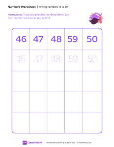 Writing numbers 46 to 50 Worksheets for Pre-K | Free Printable PDFs ...