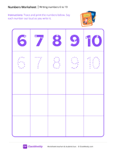 Writing numbers 6 to 10 - Books - Free Pre-K Math Worksheet | ClassWeekly